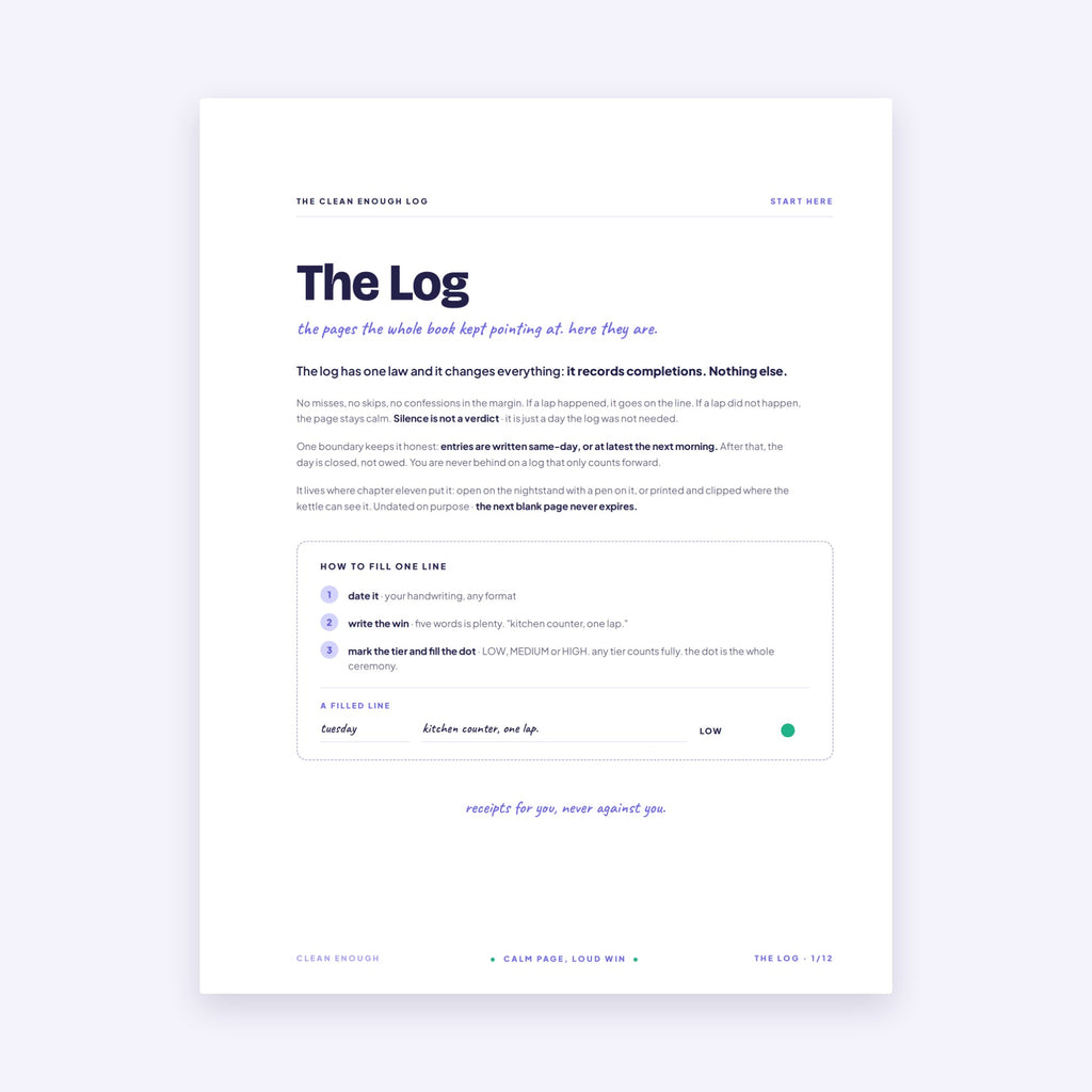 The Log opener page: the one-law rule and how to fill one line